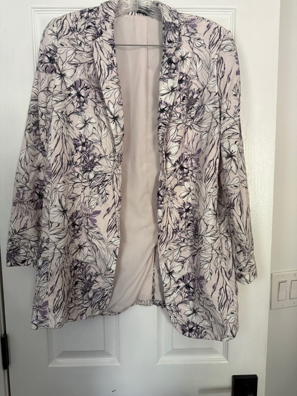 Express Floral Print Open-Front Blazer Jacket - Lavender/White